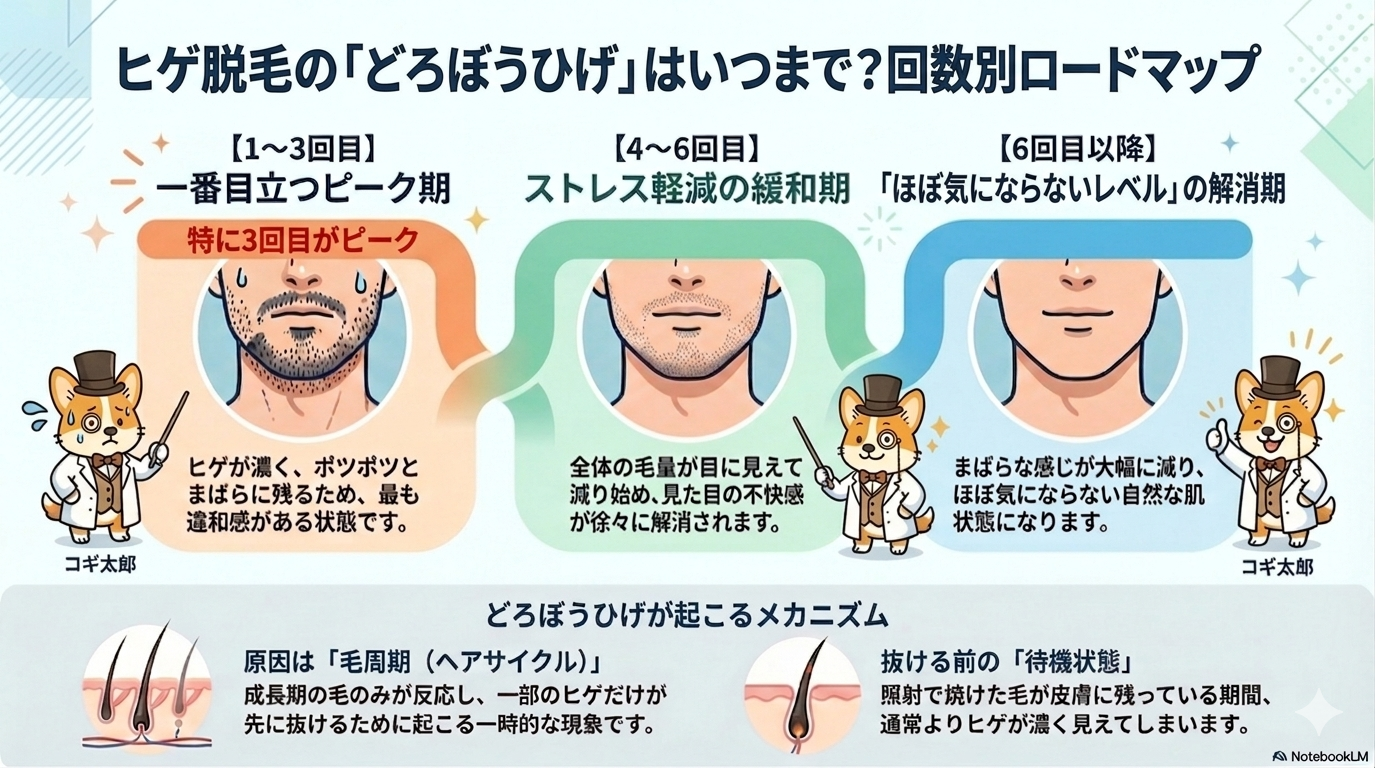 どろぼうひげの回数ごとの変化イメージ